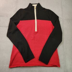 Lauren Ralph Lauren 1/2 Zip Sweater Women's XL Red Black Pullover Mock Cotton